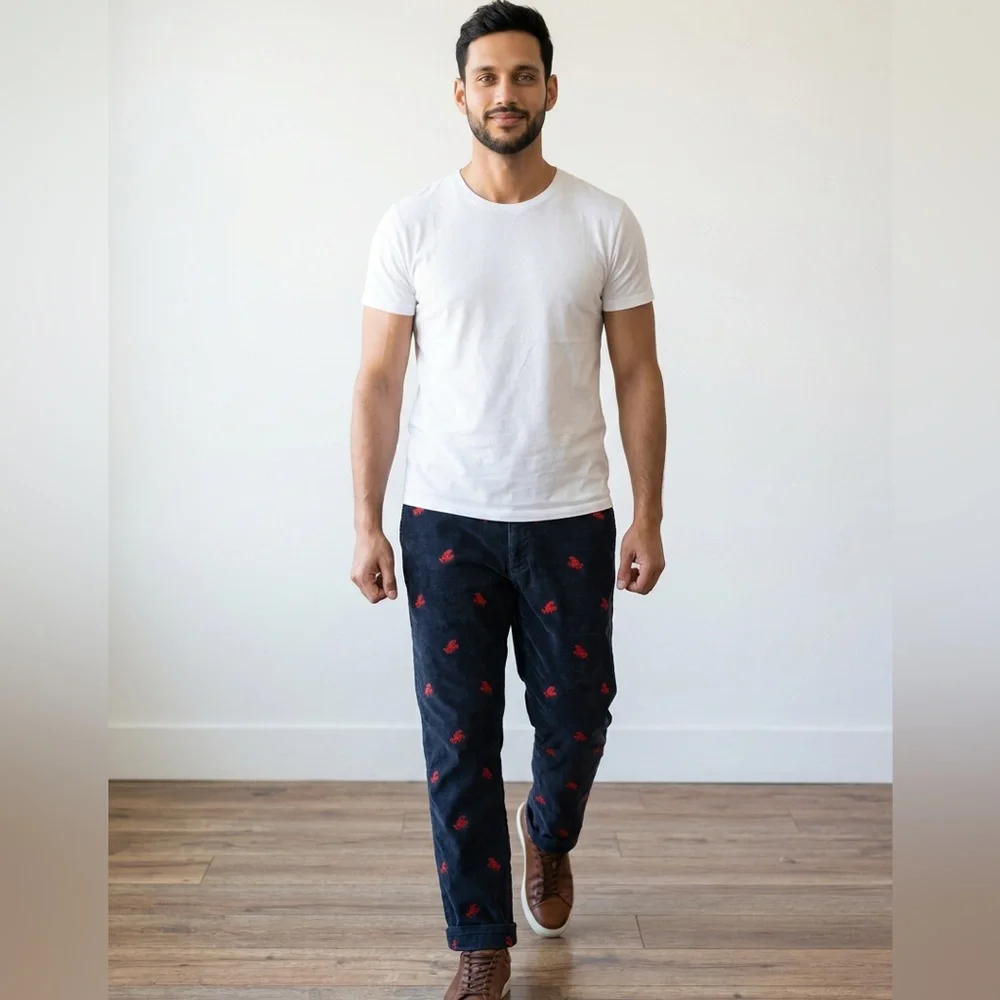 Castaway Nantucket Island Harbor Preppy Coastal pants, red lobster embroidery - Picture 2 of 12